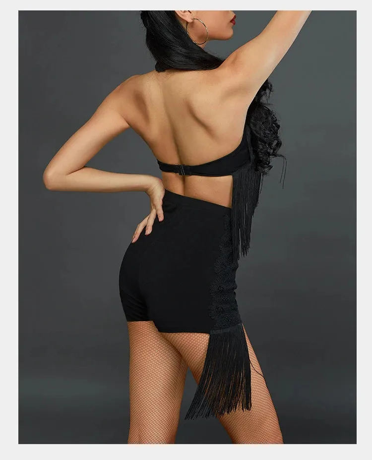 Black Latin Dance Fringe High Waist Practice Shorts Pra 1403