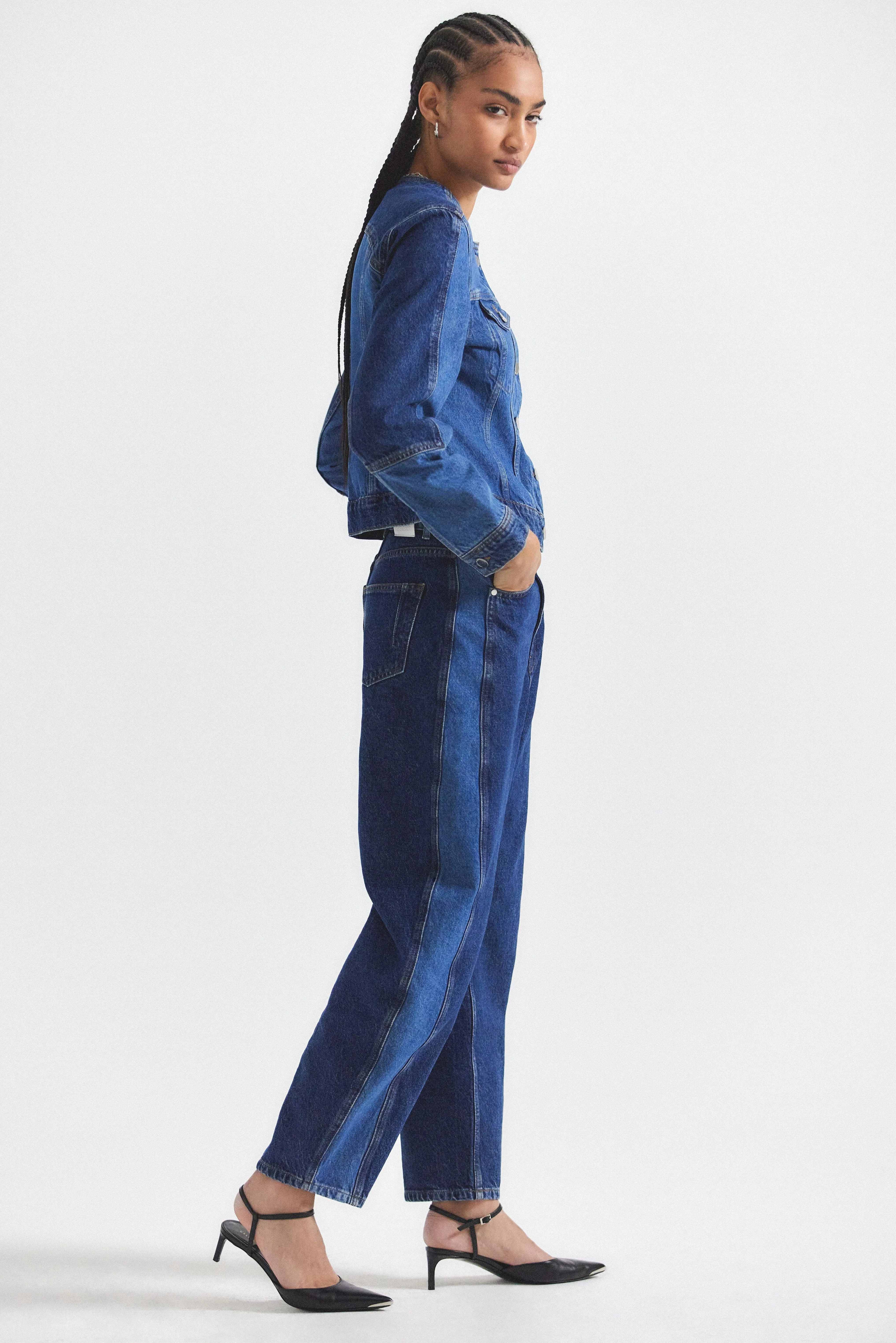 Denise Color Block Barrel Jean