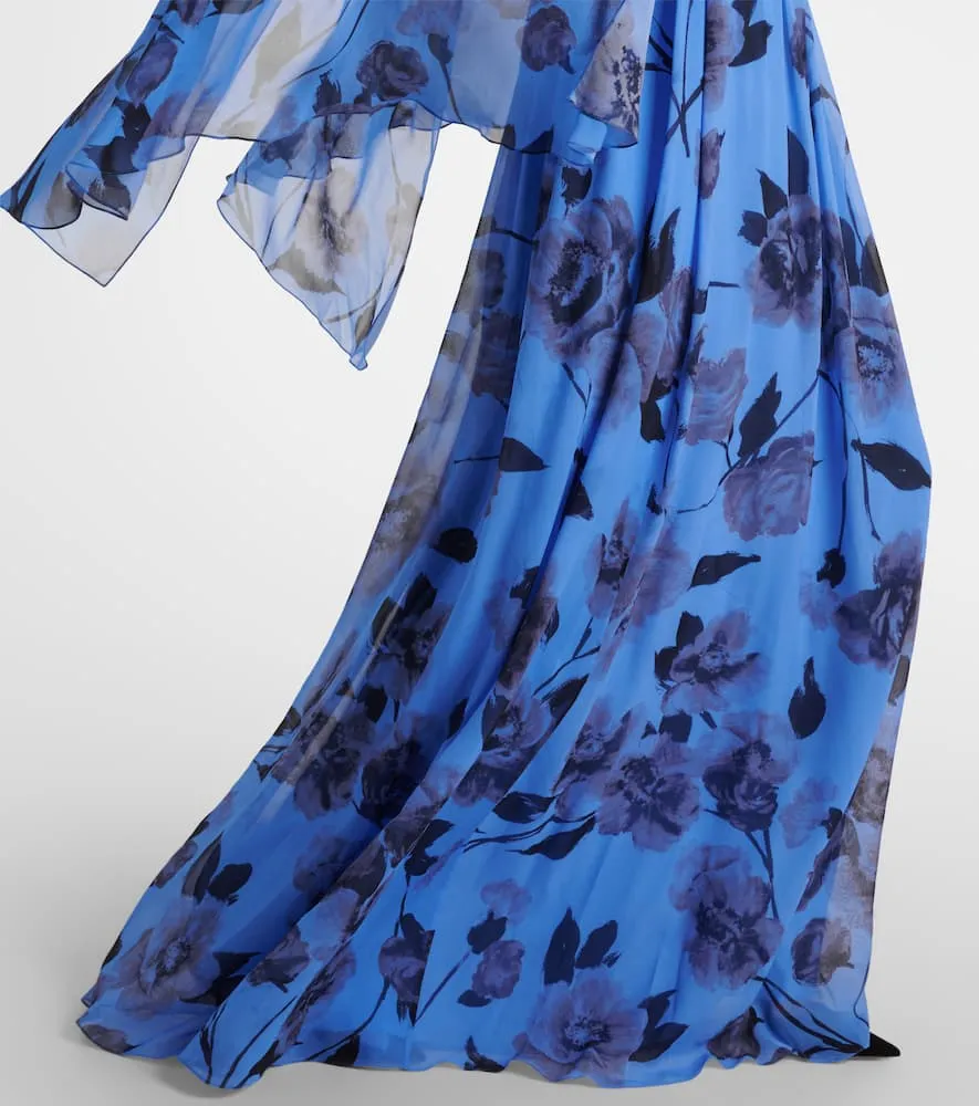 Erdem Tie-neck floral silk voile gown