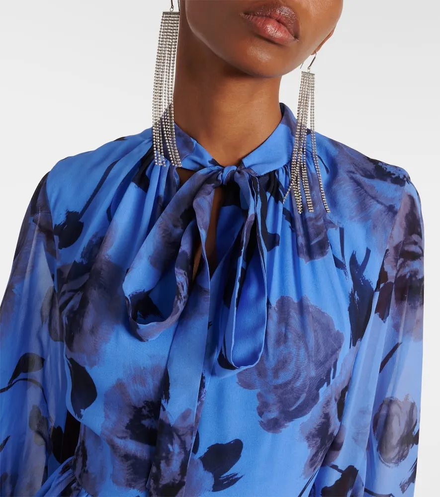 Erdem Tie-neck floral silk voile gown