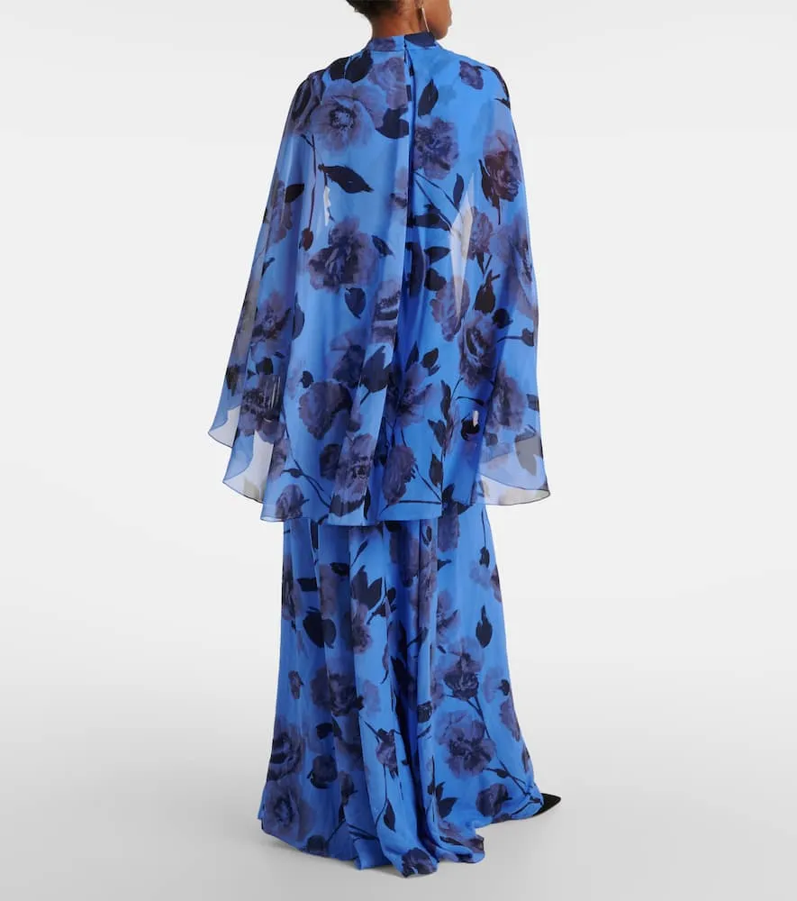 Erdem Tie-neck floral silk voile gown