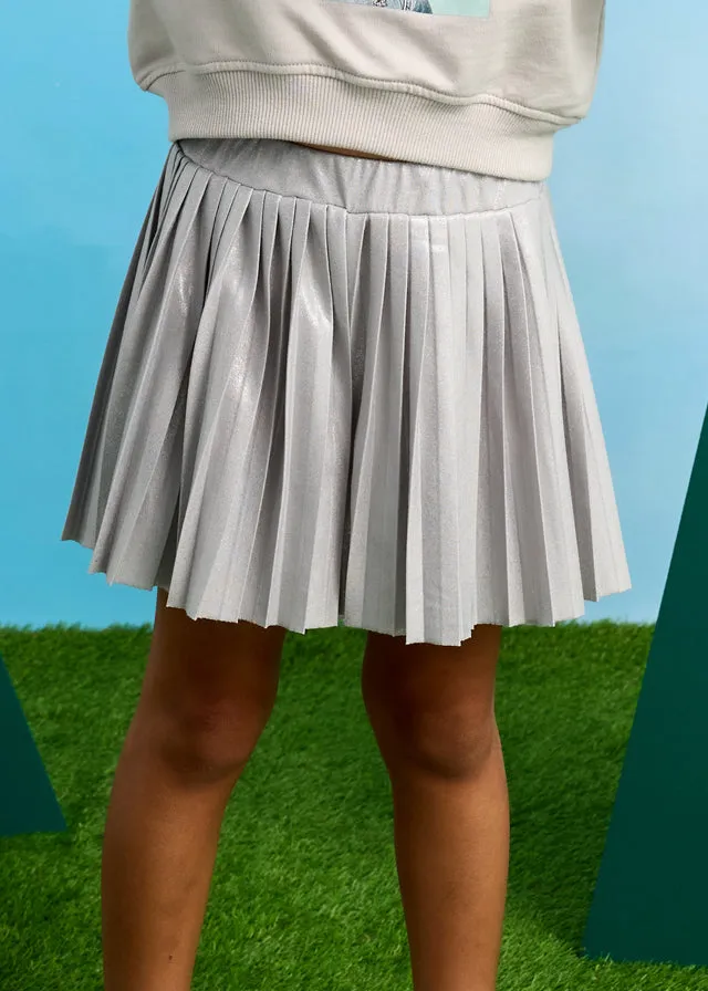 Girls Silver Pleaded Skort