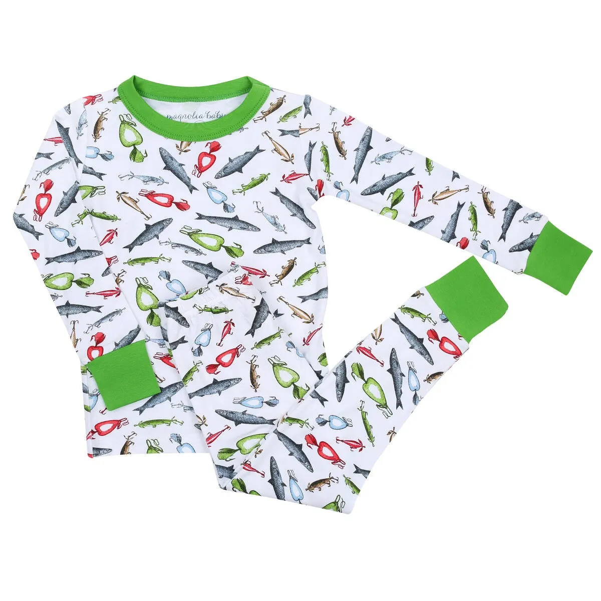 Magnolia Baby Little Boys Green Good Catch! Fishing Theme Long Pajamas