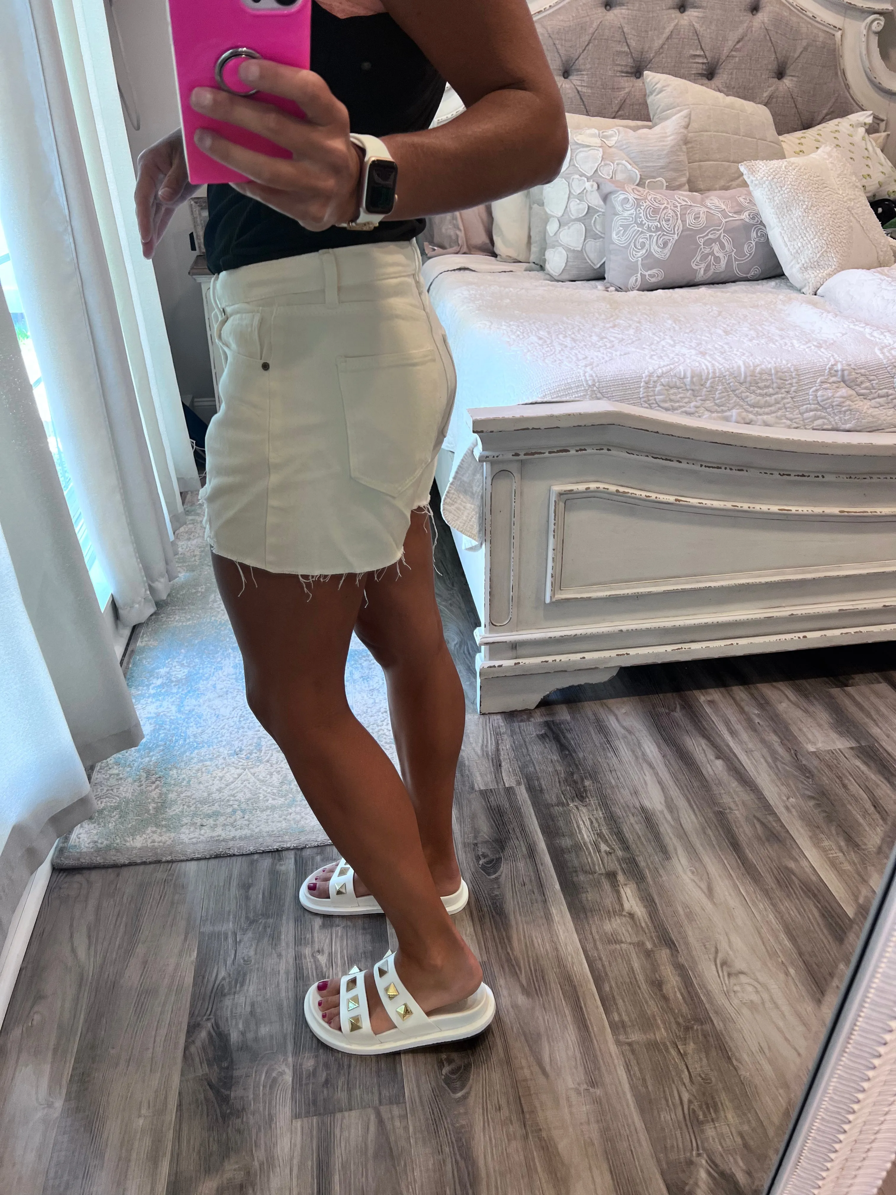 Overlap Distressed Denim Shorts