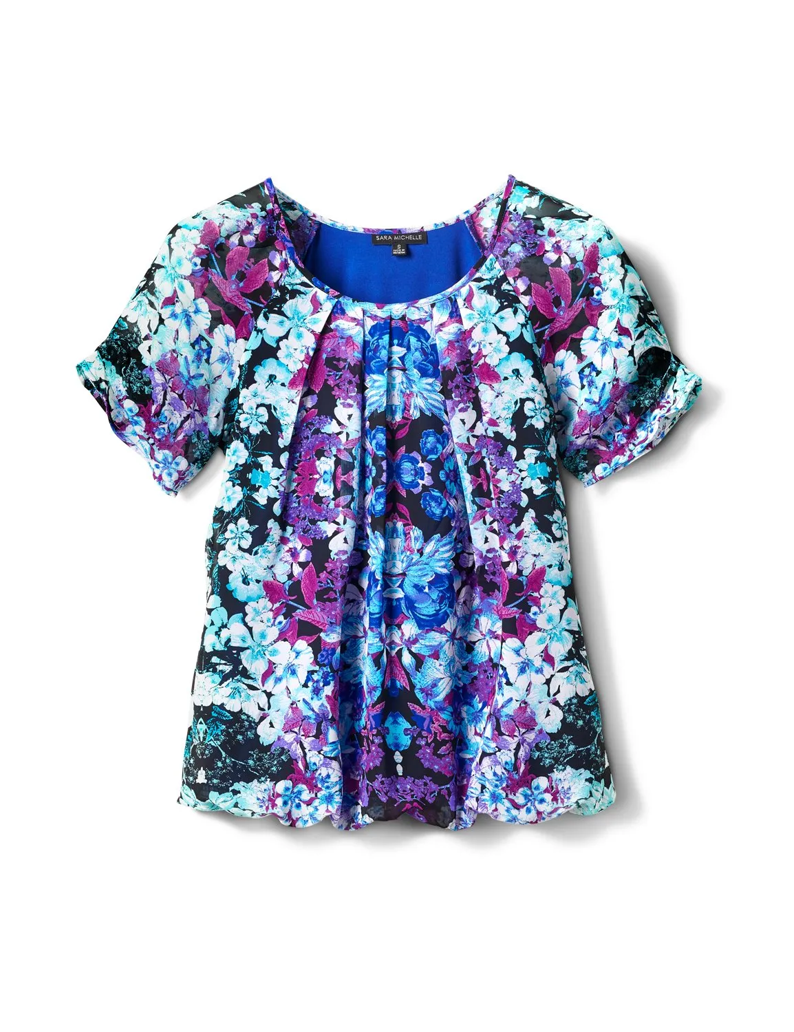 Pleat Sleeve Placement Print Bubble Hem Blouse