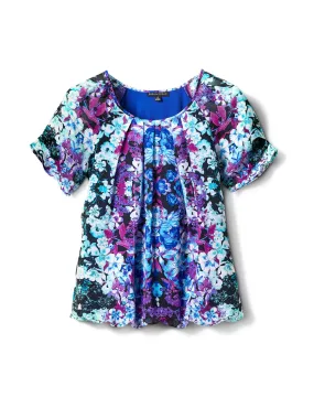 Pleat Sleeve Placement Print Bubble Hem Blouse