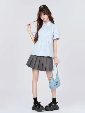 Pleated Blue Design Milk Shirt