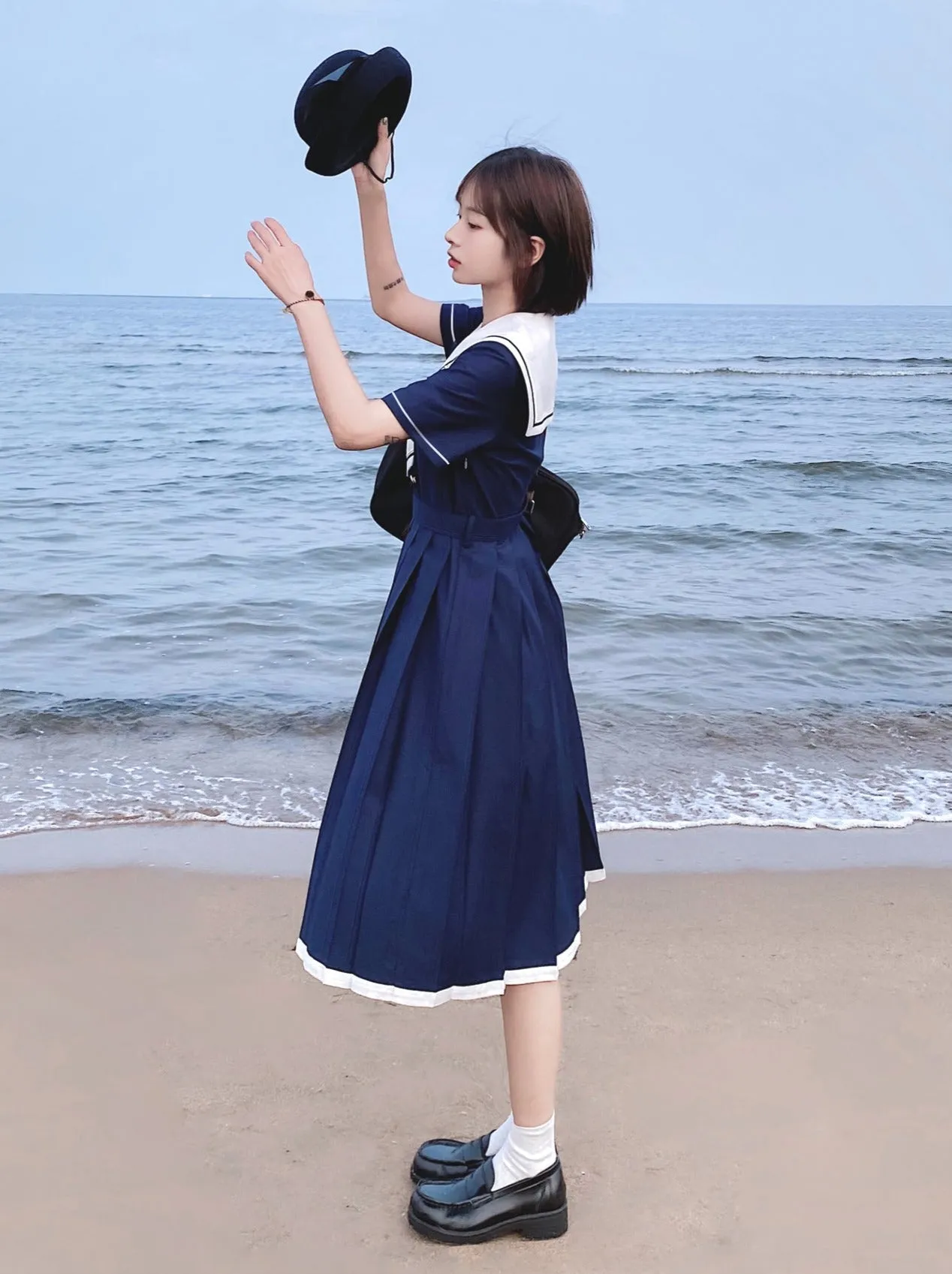 Pleated Style Dress Sailor Collar College