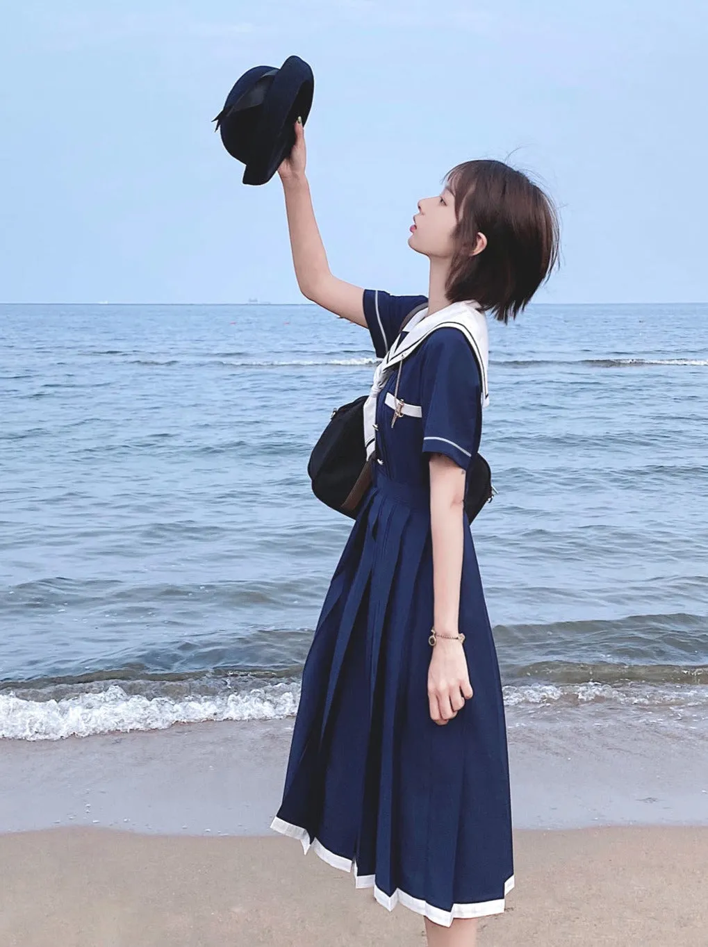 Pleated Style Dress Sailor Collar College