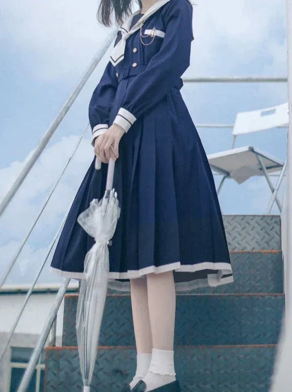 Pleated Style Dress Sailor Collar College