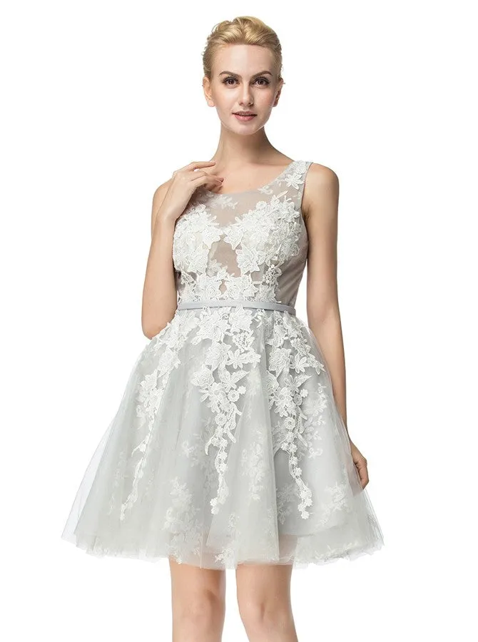 Silver Homecoming Dresses,Aline Homecoming Dress,Tulle Homecoming Dress,HC00024