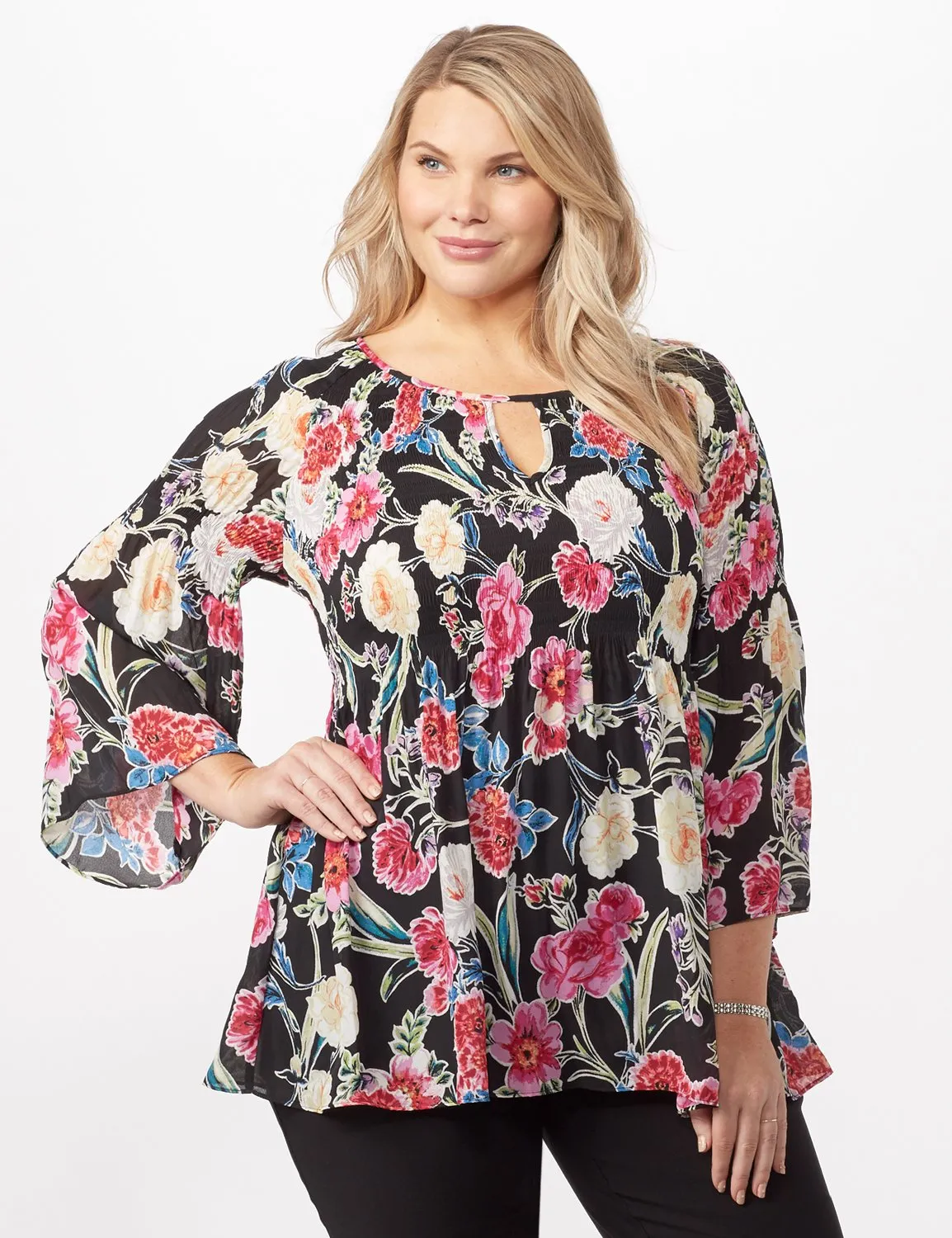 Smock Pleat Floral Top