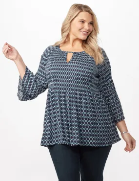 Smock Pleat Small Geometric Pattern Top