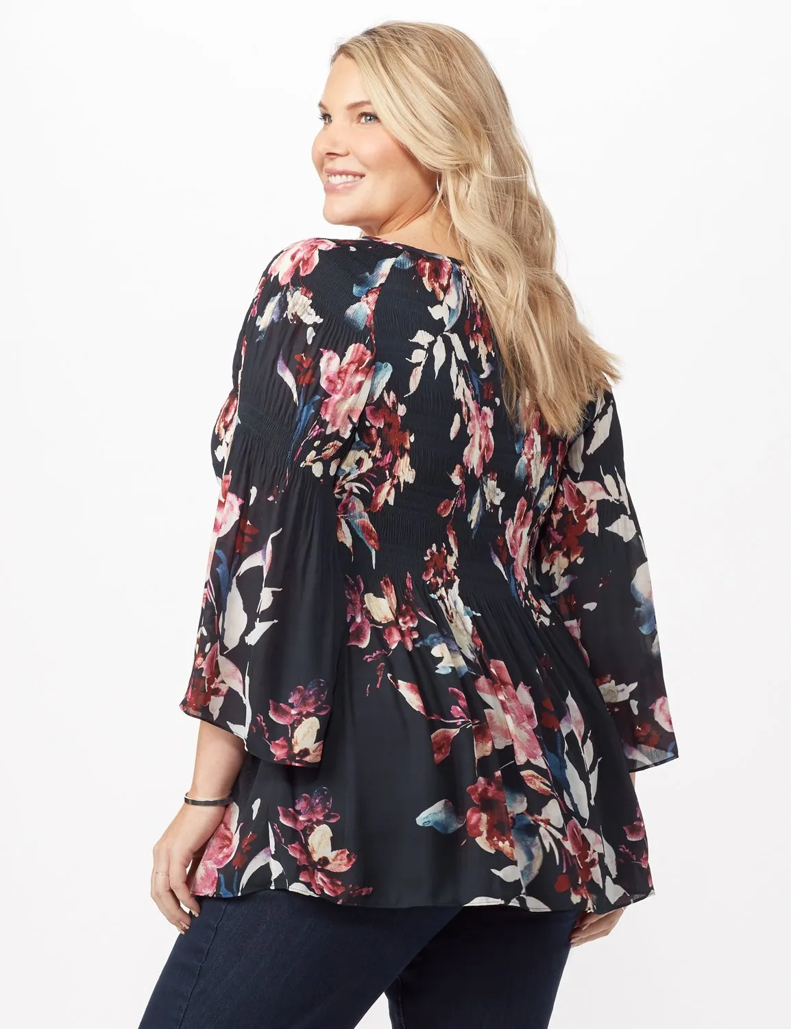 Smock Pleat Vine Floral Top