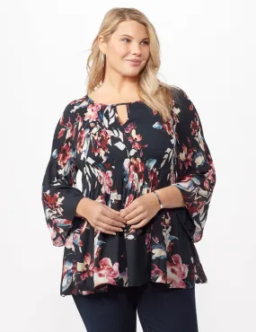 Smock Pleat Vine Floral Top