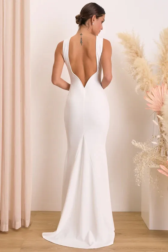 White Backless Sleeveless Mermaid Maxi Dress Floor-length Wedding Dresses
